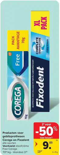 Carrefour Producten voor gebitsprothesen Corega en Fixodent aanbieding
