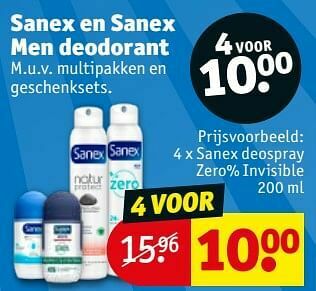 Kruidvat Sanex deospray zero% invisible aanbieding