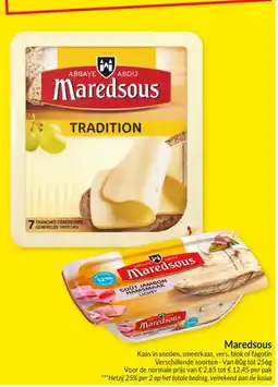 Intermarché Maredsous kaas in sneden, smeerkaas, vers , blok of fagotin aanbieding