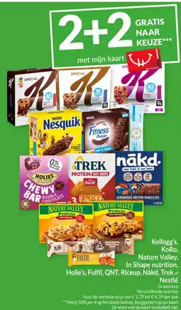 Intermarché Kellogg's, KoRo, Nature Valley, In Shape nutrition, Holie's, Fulfil, QNT, Riceup, Nàkd, Trek of Nestlé Graanreep aanbieding