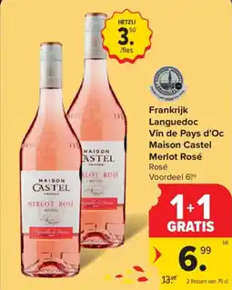 Carrefour Market Vin de Pays d'Oc Maison Castel Merlot Rosé aanbieding