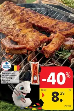 Carrefour Market Gemarineerde varkensribbetjes met honing aanbieding