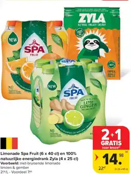 Carrefour Market Limonade Spa Fruit en 100% natuurlijke energiedrank Zyla aanbieding