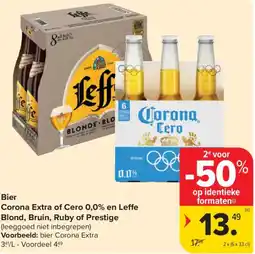 Carrefour Market Bier Corona Extra of Cero 0,0% en Leffe Blond, Bruin, Ruby of Prestige aanbieding