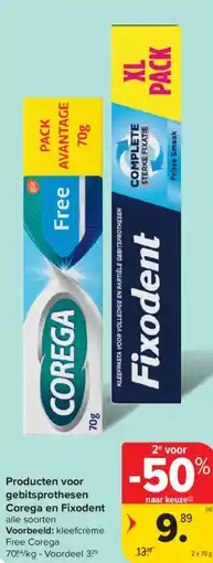 Carrefour Market Producten voor gebitsprothesen Corega en Fixodent aanbieding