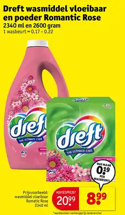 Kruidvat Dreft wasmiddel vloeibaar en poeder Romantic Rose aanbieding