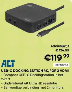 CompuDeals ACT USB-C DOCKING STATION 4K, FOR 2 HDMI aanbieding