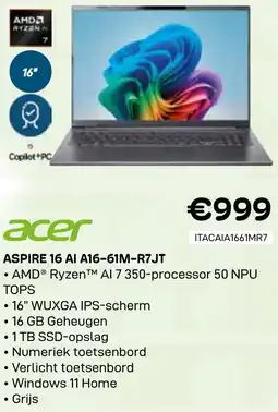 CompuDeals Acer Aspire 16 AI A16-61M-R7JT aanbieding