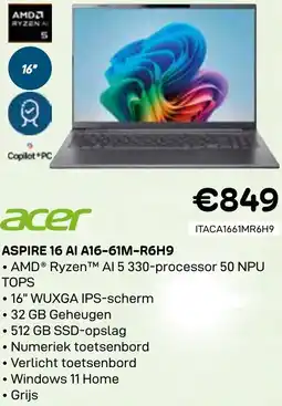 CompuDeals Acer Aspire 16 AI A16-61M-R6H9 aanbieding