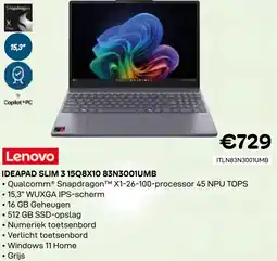 CompuDeals Lenovo Ideapad slim 3 15Q8X10 83N3001UMB aanbieding