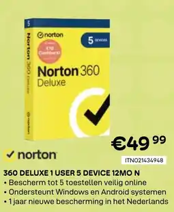 CompuDeals Norton 360 deluxe 1 user 5 device 12mo n aanbieding