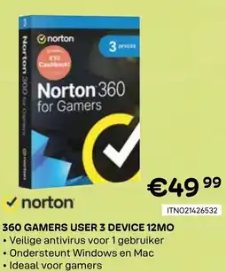 CompuDeals Norton 360 gamers user 3 device 12mo aanbieding