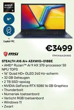 CompuDeals Msi Stealth A16 AI+ A3XWIG-018BE aanbieding