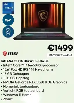 CompuDeals Msi Katana 15 HX B14WFK-047BE aanbieding