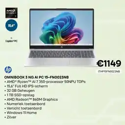 CompuDeals Hp omnibook 3 ng ai pc 15-fn0023nb aanbieding