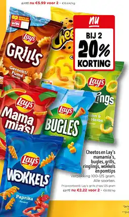 Jumbo Cheetos en Lay's mamamia's, bugles, grills, ringlings, wokkels en pomtips aanbieding