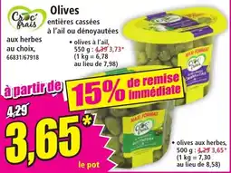 Norma Olives entières cassées à l'ail ou dénoyautées aanbieding