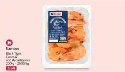 Delhaize Gambas black tiger cuites & non décortiquées aanbieding