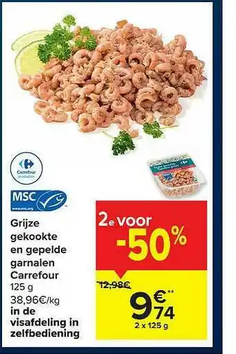 Carrefour Market Grijze Gekookte En Gepelde Garnalen aanbieding