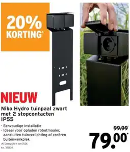 GAMMA Niko Hydro tuinpaal zwart met 2 stopcontacten IP55 aanbieding