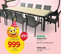 Brico Central Park stoel milo + tafel ugo aanbieding