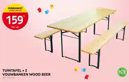 Brico Tuintafel +2 vouwbanken wood beer aanbieding