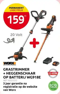 Brico Worx Grastrimmer + heggenschaar op batterij WG918E aanbieding