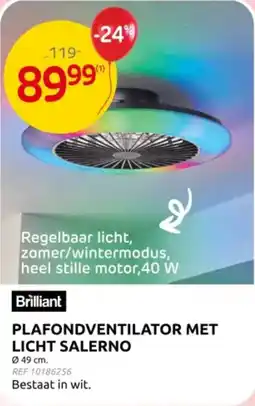Brico Brilliant Plafondventilator met licht salerno aanbieding