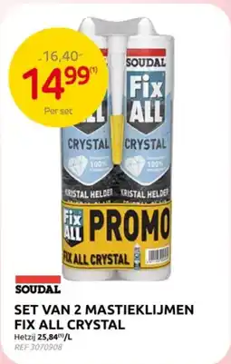 Brico Soudal Set van 2 mastieklijmen fix all crystal aanbieding
