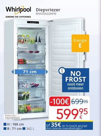 Eldi Whirlpool Diepvriezer WVA35632NFW aanbieding