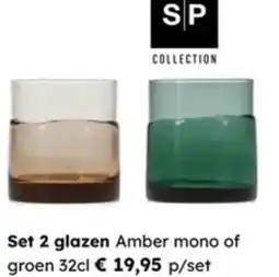 Multi bazar Set 2 glazen Amber mono of groen aanbieding