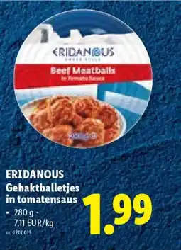 Lidl Eridanous gehaktballetjes in tomatensaus aanbieding