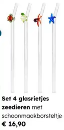 Multi bazar Set 4 glasrietjes zeedieren aanbieding