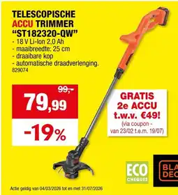 Hubo Black+Decker Telescopische Accu Trimmer ST182320-QW aanbieding