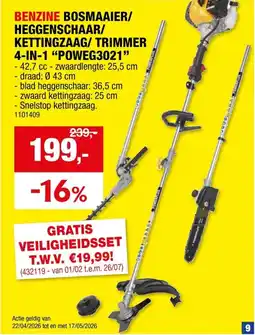 Hubo Powerplus Benzine Bosmaaier/ Heggenschaar/ Kettingzaag / Trimmer 4-in-1 "POWEG3021" aanbieding