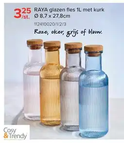 Euroshop Raya glazen fles 1l met kurk aanbieding