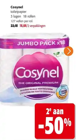 Colruyt Cosynel toiletpapier 3 lagen 18 rollen aanbieding