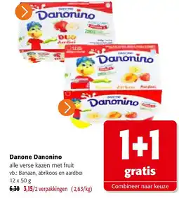 Colruyt Danone Danonino Banaan, abrikoos en aardbei 12 x 50 g aanbieding