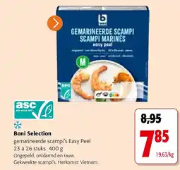 Colruyt Boni Selection gemarineerde scampi’s Easy Peel 23 à 26 stuks 400 g aanbieding