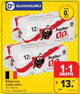Carrefour Blikjes bier Jupiler 0,0% aanbieding