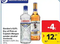 Carrefour Gordon’s 0,0% Dry of Pink en Captain Morgan zonder alcohol aanbieding