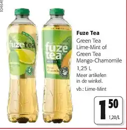 Colruyt Fuze Tea Green Tea Lime-Mint of Green Tea Mango-Chamomile 1,25 L aanbieding