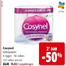 Colruyt Cosynel toiletpapier 3 lagen 18 rollen aanbieding