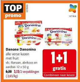 Colruyt Danone Danonino Banaan, abrikoos en aardbei 12 x 50 g aanbieding