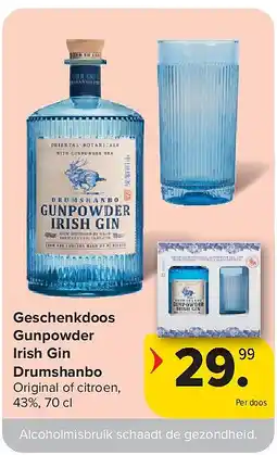 Carrefour Geschenkdoos Gunpowder Irish Gin Drumshanbo aanbieding