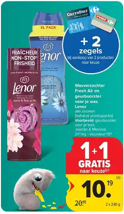 Carrefour Wasverzachter Fresh Air en geurboorster voor je was Lenor aanbieding