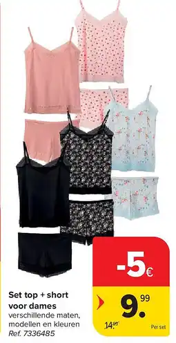 Carrefour Set top + short voor dames aanbieding
