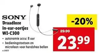 Lidl SONY Draadloze in-ear-oortjes WI-C300 aanbieding