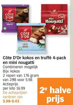 Albert Heijn Côte d'or kokos en truffé 4 pack en mini nougatti combineren mogelijk aanbieding