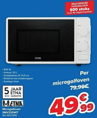 Carrefour Etna microgolfoven smv220wit aanbieding